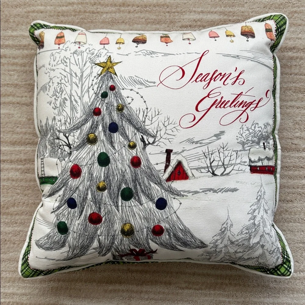 Like New Michel Design Works Throw Pillow Season Greetings Holiday Insert Inclu
